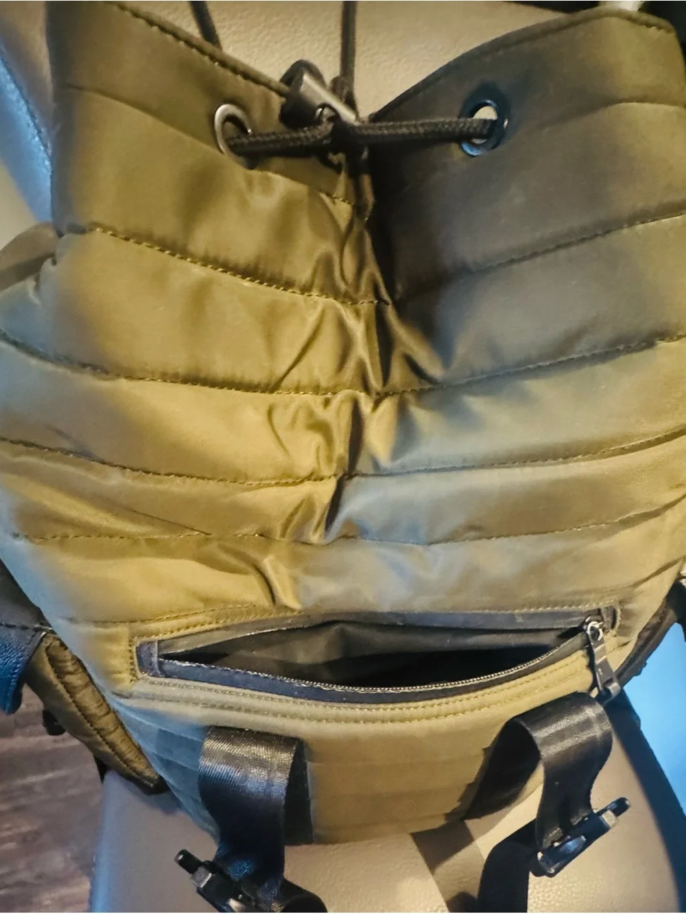 Pajar Olive Green Quilted Backpack with Black Trim
